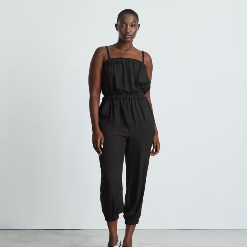 Everlane Black Jumpsuit with Elastic Waist and Tapered Legs